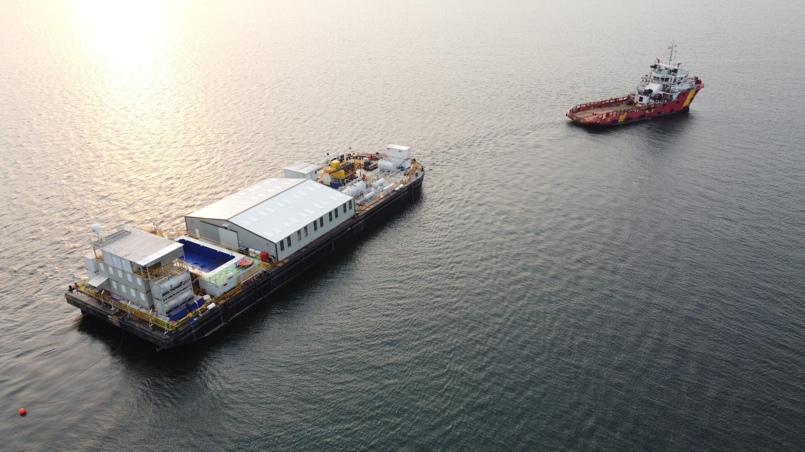 Two boats navigating seen from above
