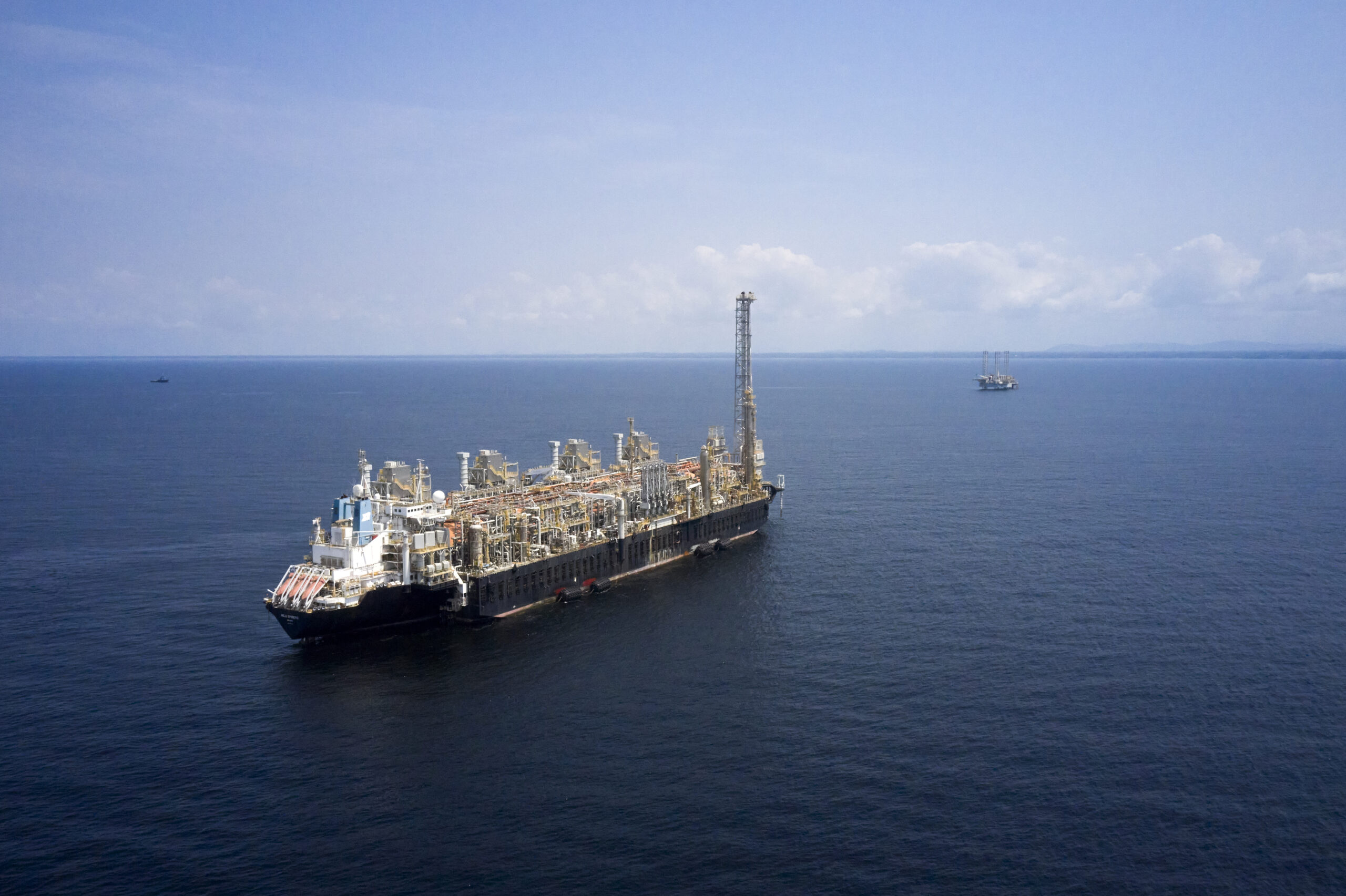 Boat floating in the middle of the sea in Cameroon