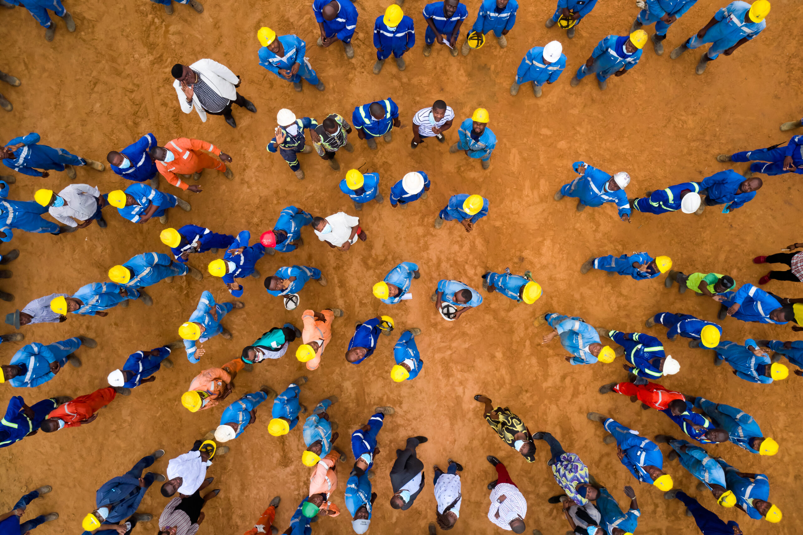 Bunch of workers seen from above 