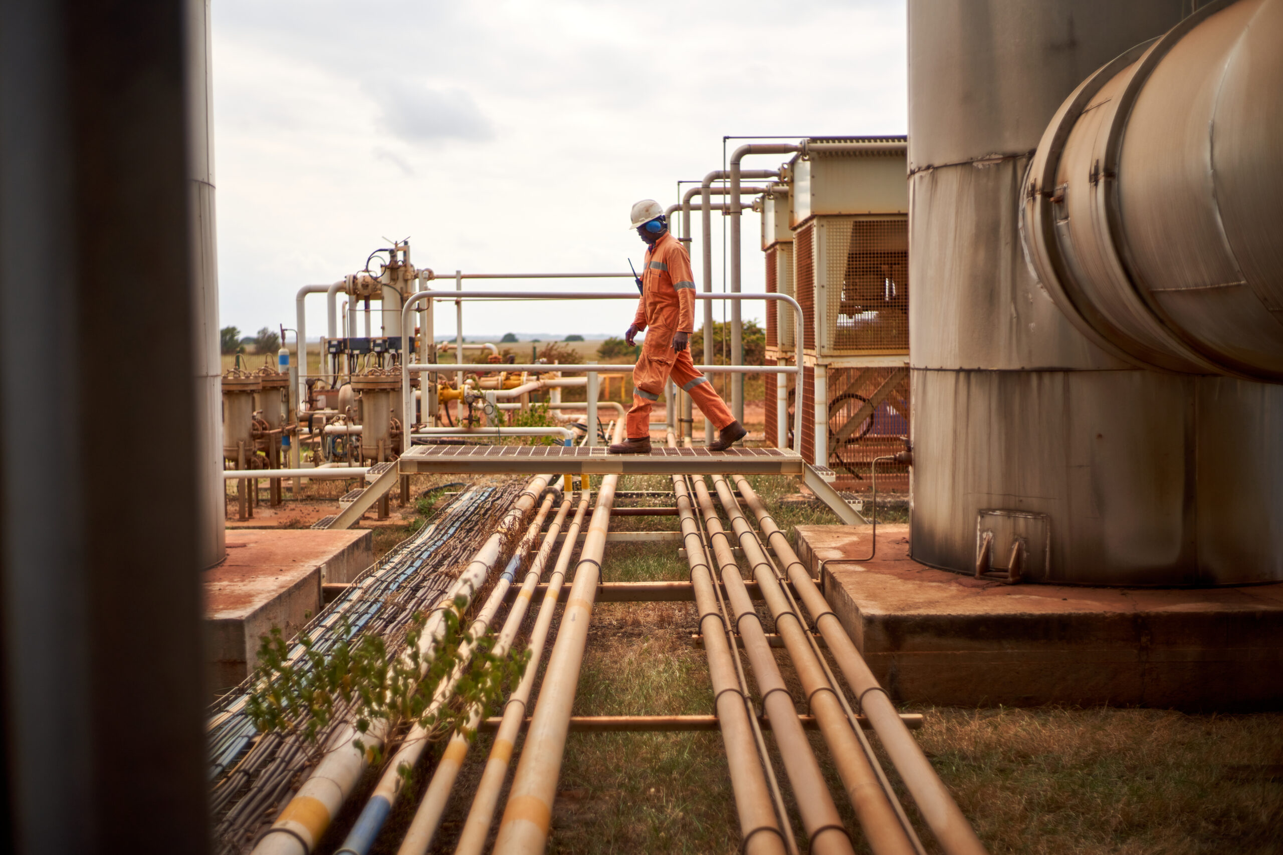 Working man walking at Batangafo station in Gabon 