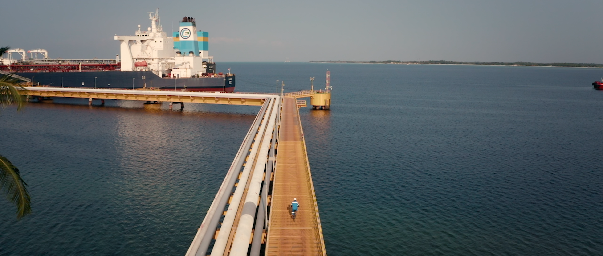 Bridge going to the cargo seen from above at Cap Lopez in Gabon 