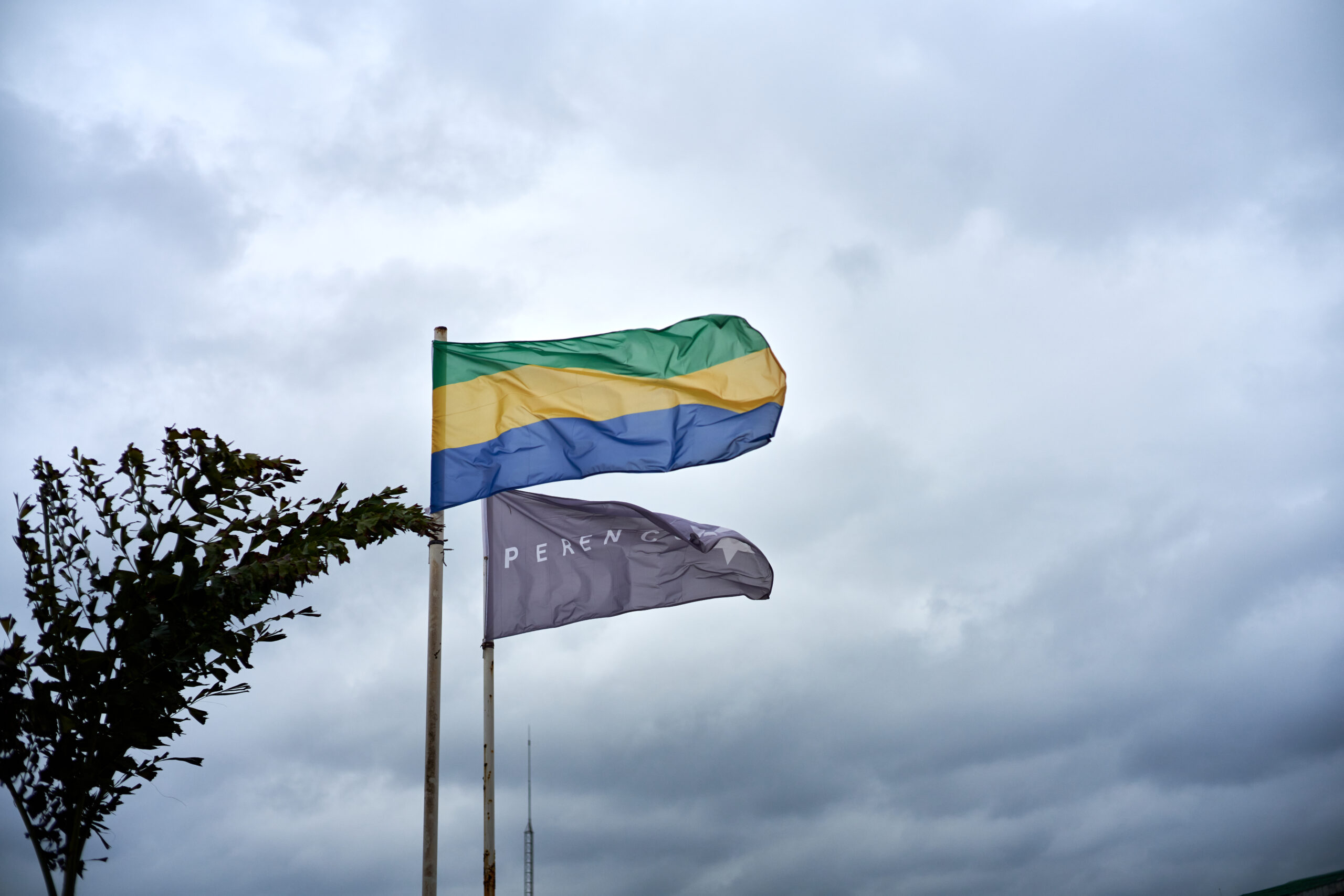 Gabon flag with Perenco flag in Gabon 