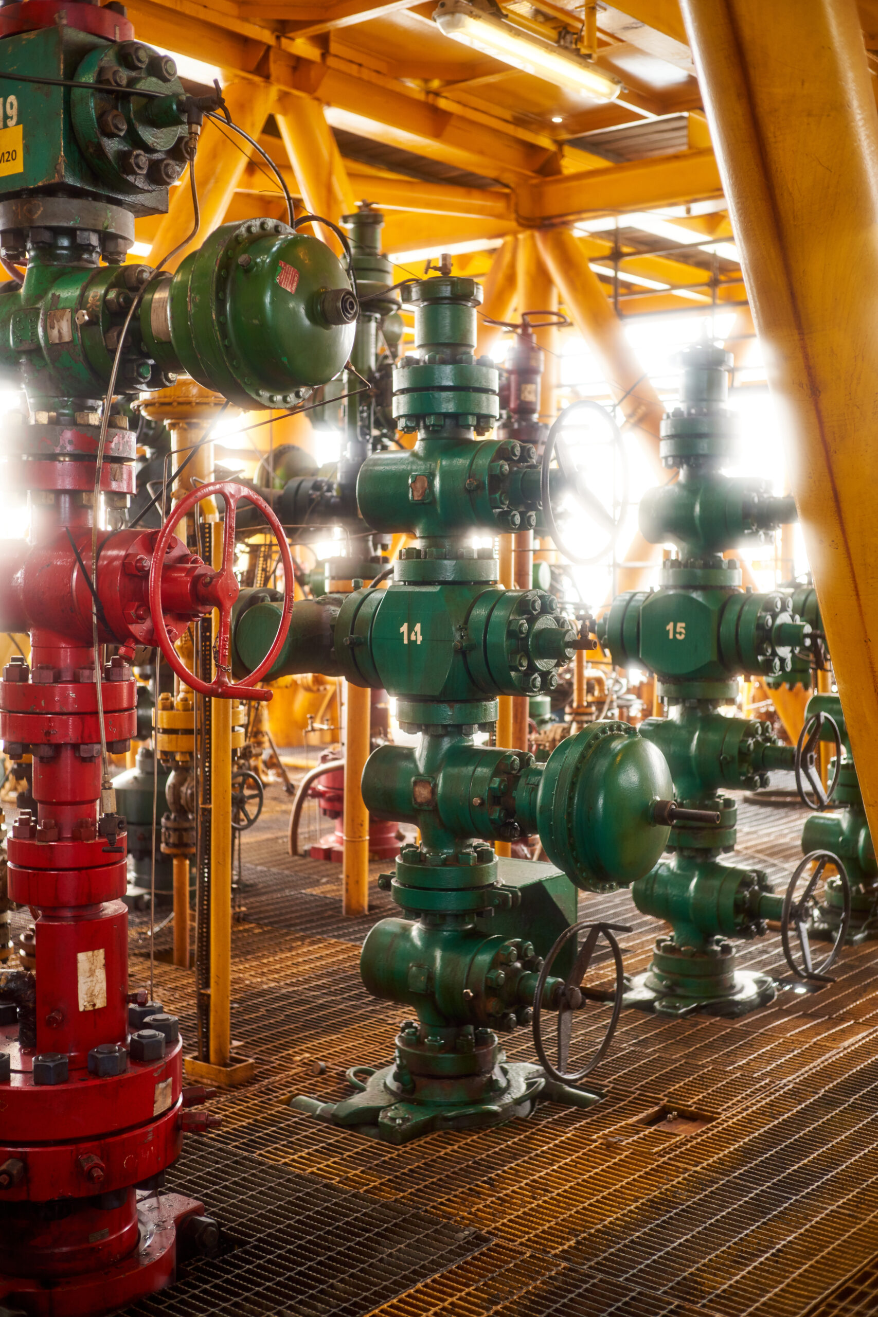 Wellheads in a station in Gabon