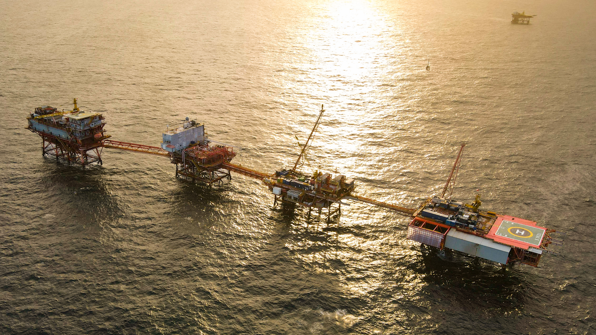 Four platforms attached to each others offshore Trinidad and Tobago 